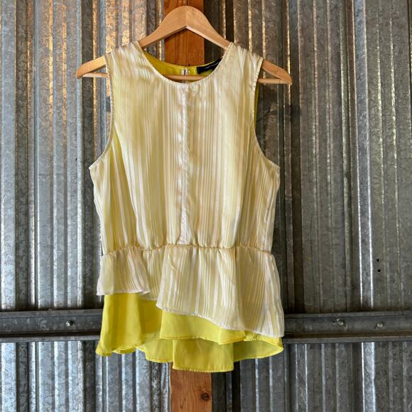 Robert Rodriguez Yellow and Cream Sleeveless Peplum Blouse Women's Medium - Picture 2 of 8